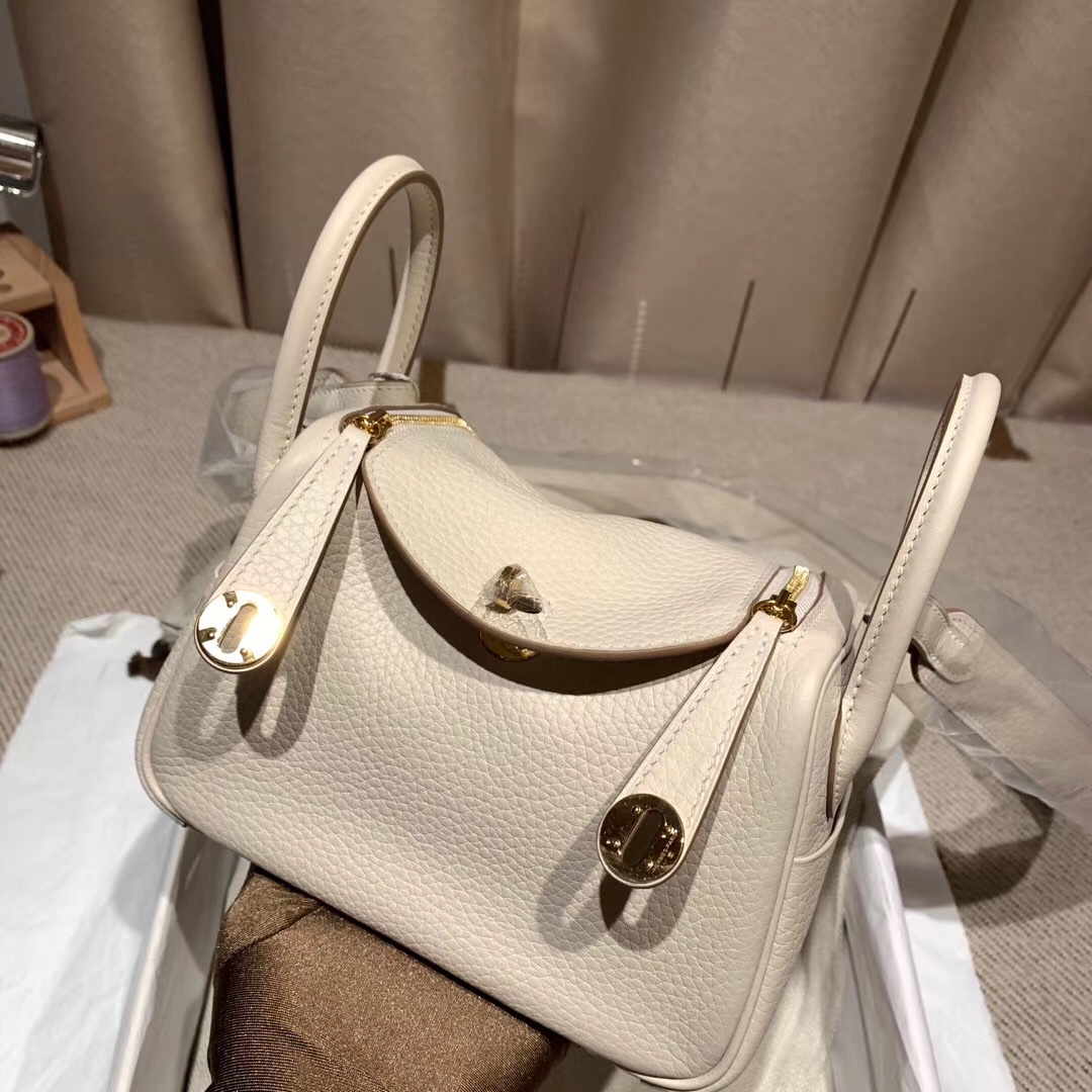 에르메스 미니 린디백19 펄그레이 금장 끌레망스 가죽